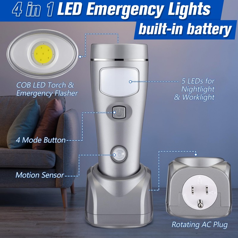 Enhon 2 Pack Rechargeable 4-in-1 LED Emergency Lights, Plug-in Flashlights