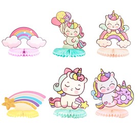 8 Stück Einhorn Party Deko Wabenaufsteller, Tischdekoration für Kindergeburtstagsparty Mitgebesel, Mädchengeburtstag, Wiederverwendbar, Plastikfrei, Regenbogen Pastellfarben Gelb Pink Lila Blau Mint