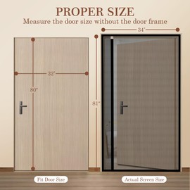 Yotache Reversible Left/Right Opening Magnetic Screen Door Fits Door Size 32 x 80, Screen Size 34" x 81", Removable Upgraded Polyester Screen Mesh with Strong Magnets for Front/Back Patio Door, Black