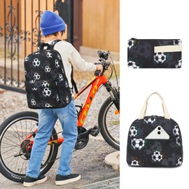 Dezcrab Kids Backpack for Girls, Teens School Bags Bookbags Set with Lunch Bag Pencil Case (Soccer Print)