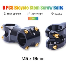 SPEEDWOX 6pcs Bicycle Stem Screw with Washers Set Titanium Alloy Bike Allen Hex Tapered Bolts Screw for MTB Road Bike Stem Parts,M5 x 16mm Gold