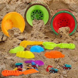 Beach Sand Toys Set for Kids, Silicone Collapsible Foldable Beach Bucket Travel Beach Toys for Summer Outdoor Camping and Fishing Tub with Sand Molds Shovels Rakes for Toddlers Boys Girls 2.5L 3PCS