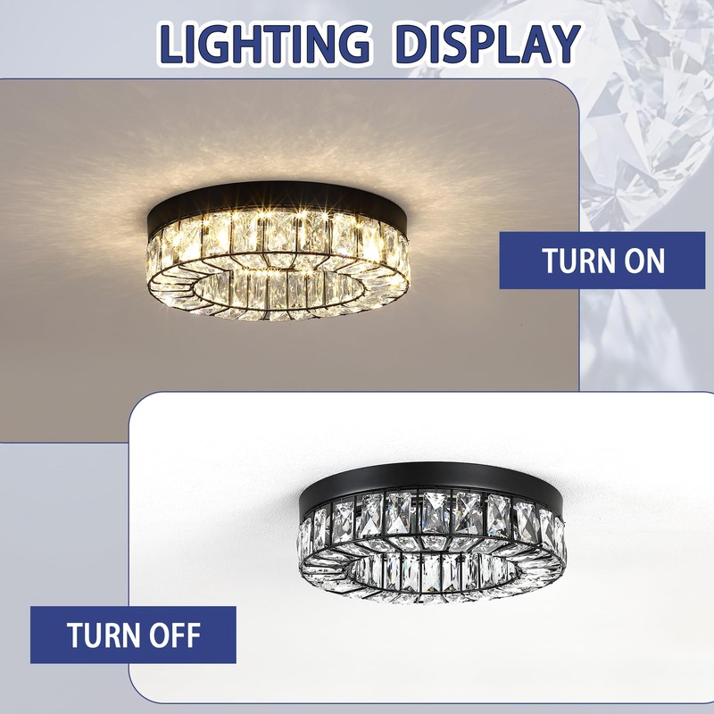 Crystal LED Flush Mount Ceiling Light Fixtures Modern Black LED