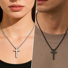 Dormklss Cross Necklace Bracelet Earrings Stainless Steel Christian Jesus Silver Black Cross Chain Bracelets Studs Friendship Matching Couple Cross Jewelry Gifts for Women Men Mothers Day Gifts