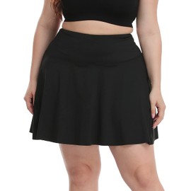 HDE Women's Plus Size Tennis Skort Pleated Athletic Golf Skirt with Shorts, Black, 3X