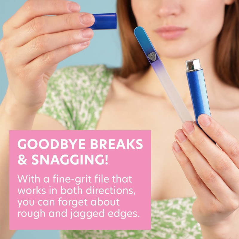 Bona Fide Beauty Glass Nail File with Case, Aqua Cobalt