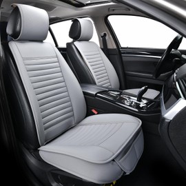 Sunny color Universal Leather Car Seat Covers Full Set, Car Seat Cushion Covers Protector for Cars SUV Pick-up Truck Van Interior Accessories(Gray)