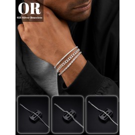 ORAZIO Men's Bracelets 925 Sterling Silver Chain Bracelet for Men Boys Snake Figaro Cuban Chain Mens Silver Bangle Uncle Boyfriend Dad Birthday Gifts Men's Jewellery