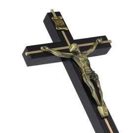 VINETEN Cross | Crucifix Wall Cross | Handmade Black Gold Catholic Wooden Cross Wall Decoration