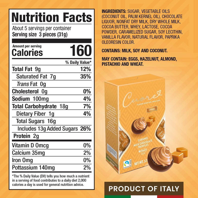 Witor's Chocolates, Cuore Chocolate Truffles with Creamy Filling, Italian Truffles,