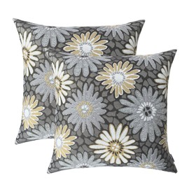 ROMANDECO Jacquard Floral Decorative Throw Pillow Covers for Couch Set of 2, 18x18 Inches, Grey