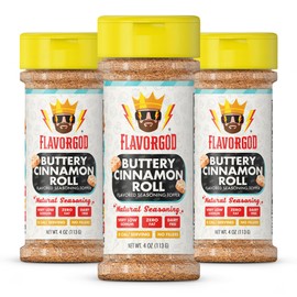 Flavor God Buttery Cinnamon Roll Topper Mix Pack Of 3, Natural Healthy Topper For Donuts Bread Oatmeal Pancakes Sandwiches, Fruit Ice Cream Cookies Coffee Kosher Low Sodium Gluten Dairy Free Seasoning