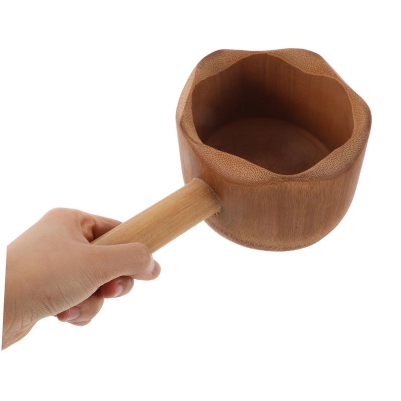 FRCOLOR Bamboo Water Ladle Ergonomic Long Handled Bathing Scoop for