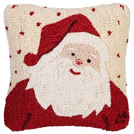 Chandler 4 Corners Artist-Designed Sweet Santa Hand-Hooked Wool Decorative Throw Pillow (14 in x 14 in) Christmas Pillow for Couches & Beds -Low Maintenance-Holiday Home Décor with Santa Claus Design