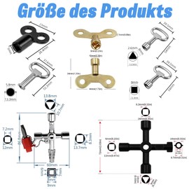 WanderGo 9 Stück Heizungsentlüftungsschlüssel Set, Universalschlüssel Wasserhahn Schlüssel Entlüftungsschlüssel für Heizkörper Dreikantschlüssel für Heizkörper, Stromzähler und Aufzüge