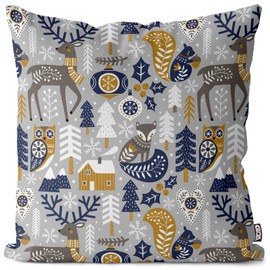 VOID Winter Skandinavien Rentier Eule Kissenbezug Kissenhülle Sofa Couch Wohnzimmer Dekoration Weihnachten Deko Winter Outdoor Garten Kissen bezug deko, Kissen Größe:80 x 80 cm