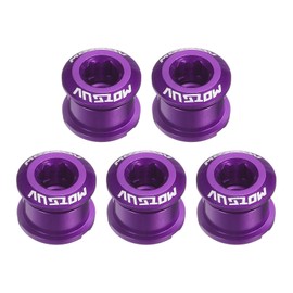 sourcing map 5pcs Single Chain Ring Bolts M8 Aluminum Alloy Bicycle Crankset Nuts Chainwheel Screw for Road Bike Mountain Bike, Purple