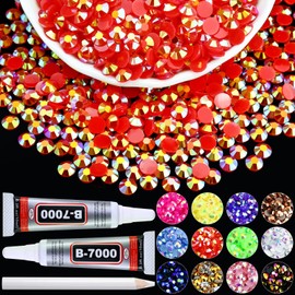 Towenm 1500PCS 6mm Resin Flatback Rhinestones, Red/Siam AB Flatback Jelly Rhinestone for Crafts DIY Clothes Shoes Tumblers Mugs Nail Art, Bedazzling Gems with B7000 Adhesive Clear Glue
