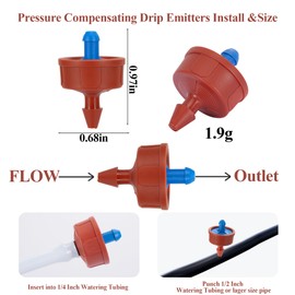 60Pcs 0.5 GPH Pressure Compensating Irrigation Spot Drippers,Constant Flow Barb Outlet Watering Dripper Emitters Heads Parts for 1/4 Inch Watering Tubing Line for Garden Pots Plant Irrigation Systems