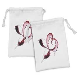 Ambesonne Wine Fabric Pouch Set of 2, Heart Shape Spilling Red Drink in Glasses Romantic Valentines Day Concept, Small Drawstring Bag for Toiletries Masks and Favors, 9" x 6", Burgundy White Pink