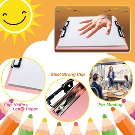 Aluminum Metal Clipboard Stainless Hangable Pen Holder Double Clip Board Size A4 9" x 12.6" for School Office Business Medical Professionals Workshop Factory (Pink, A4-DoubleClip)