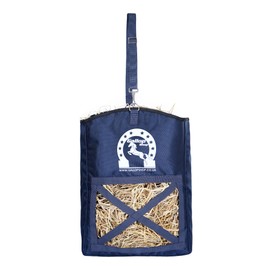 Horse Hay Bag Feeder, Navy Blue Slow Feed Design, Hanging Wall Mount with Adjustable Straps (Navy)