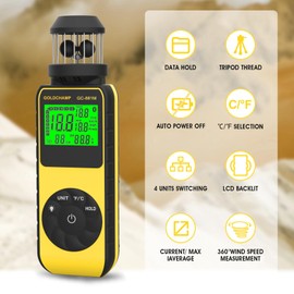Cup Anemometer Testo, Digital Wind Gauge with 360° Wind Direction, Wind Speed Meter Measure 0.7 ~ 42 m/s Air Speed Compass, Temp (℃/℉), MAX/AVG HVAC, Boat Sailing, Shooting