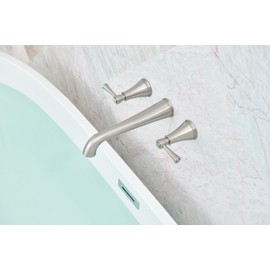 SITGES High Flow Brushed Nickel Wall Mount Bathtub Faucet with Two Level Handles,Extra-long 10.5" Spout Reach Solid Brass Wall Tub Filler with Rough-in Valve included