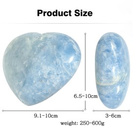 mookaitedecor 91-100mm Celestite Crystal Love Heart Stone Blue Crystal for Love Reiki Healing Crystal Heart Ornament for Home, Love Stones and Crystals Heart Gift for Mum Women Friend Valentine's Gift