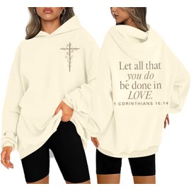 ASTANFY Christian Sweatshirts for Women Jesus Religious Faith Hoodies Inspirational Graphic Tee Long Sleeve Pullover Shirts Apricot