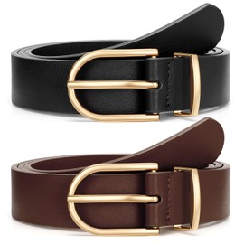 VONMELLI 2 Pack Women's Belts for Jeans Pants Fashion Gold Buckle Ladies Dress Belt