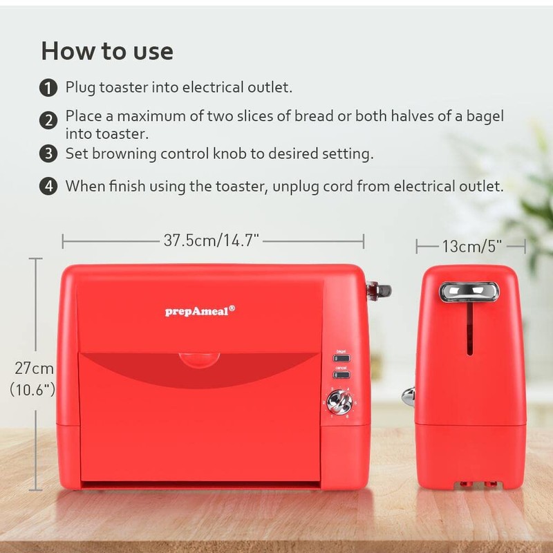 Long Slot Toaster 2 Slice Toaster with 6 Shade Settings,