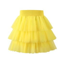 Noomelfish Girls Layered Tutu Skirt Ruffle Tiered Tulle Party Dance Skirt, Yellow, Size 7-8 Years