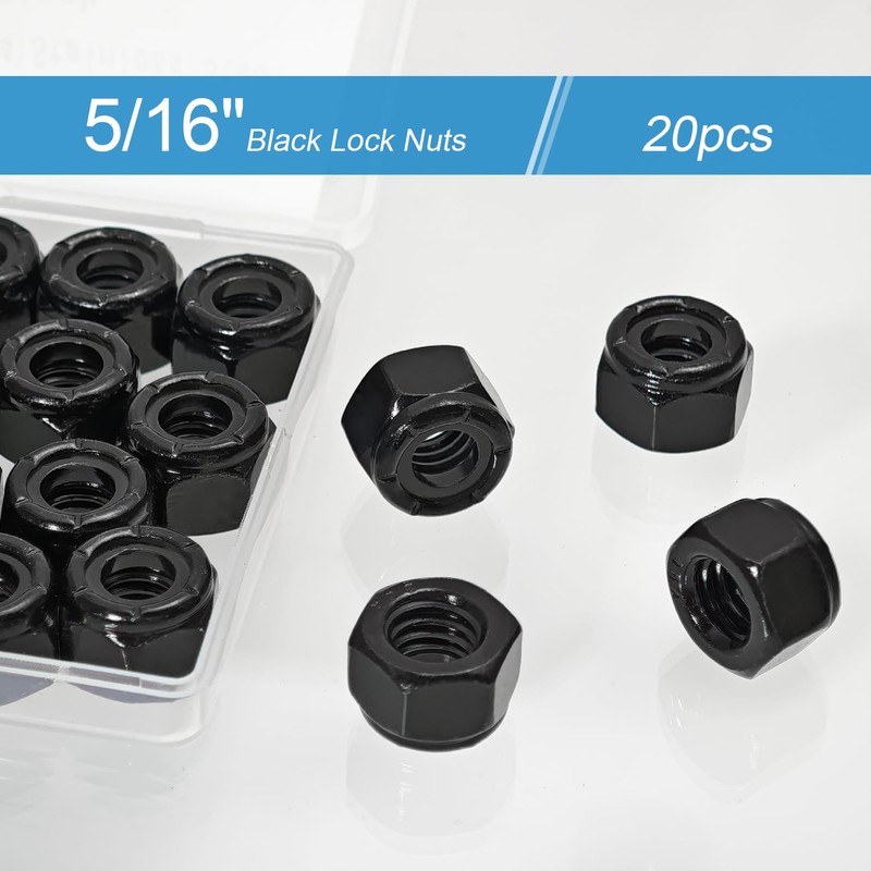 20PCS 5/16"-18 Lock Nuts,304 Stainless Steel,Black Oxide Nylon Insert Locknuts