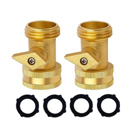 SICILAMIU Brass Garden Hose Shut Off Valve, 2 Pack Heavy Duty 3/4 Inch Solid Brass Garden Hose Shut Off Valve with 4Pcs Extra Rubber Washers