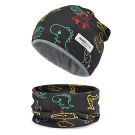 beifon Children's Beanie Hat & Loop Scarf Set, 95% Cotton Hat Scarf Set Girls Boys 2-8 Years, Tube Scarf Warm Winter Hat Knitted Hats for Autumn Winter Spring, gray