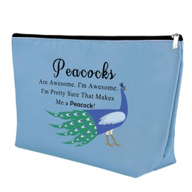 Peacock Cosmetic Bag Peacock Theme Gifts for Peacock Lovers Inspirational Makeup Bag Animal Gift Peacock Lover Gift Animal Lover Gifts Birthday Christmas Gift for Friend Sister Travel Pouch（Blue）