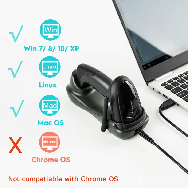 NADAMOO Wireless Barcode Scanner with Cradle, 2D Cordless Bar Code