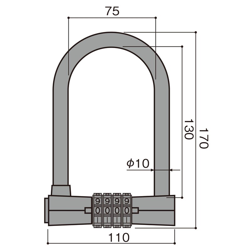 Wake Sangyo IB-153 U Lock Large Padlock, Black, 4.3 inches