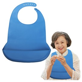 Tiwerlfe Silicone Adult Bib, Adjustable and Washable Bib for Men & Women, Waterproof for Elderly with Crumb Catcher (Blue)