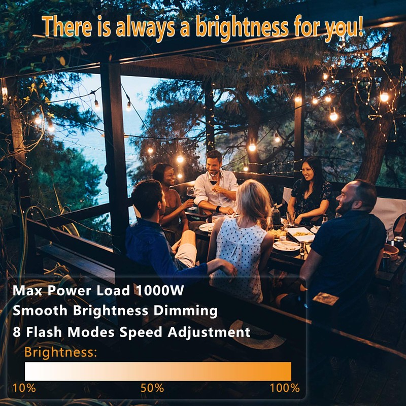 Outdoor Dimmer Switch for String Lights, 1000W Max Power IP68