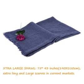 Iristide Bufandas de verano para mujer, grandes, largas, ligeras, de lino, para playa, chal de gasa de 188 x 1100 cm, azul Denim, L