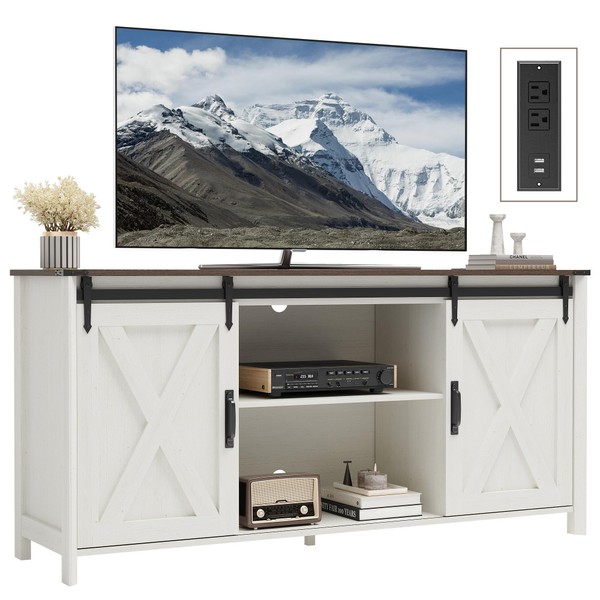 Claiks Farmhouse TV Stand with Power Outlet for TV up