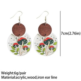 Zhang shine Acrylic Transparent Geometric Earrings Mushroom Print Autumn Fall Wooden Dangle Earrings for Women Thanksgiving Party Holiday Jewelry