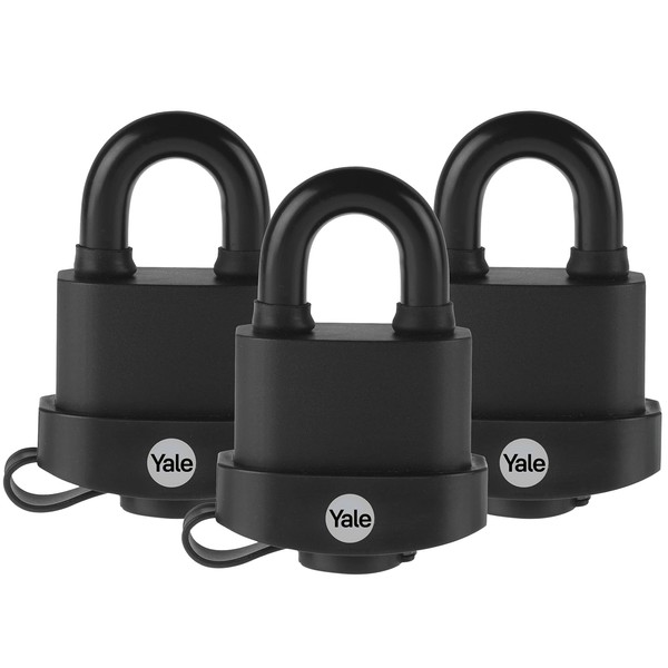 Yale 2-1/16" Wide high Security Weatherproof Laminated Padlock with 5/16" Shackle and 3 keyed Alike Keys for Outdoor gate, Fence, and Storage (3 Pack)