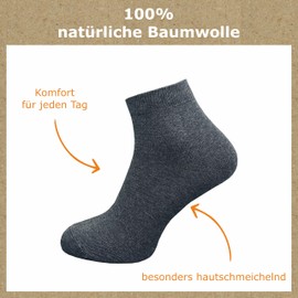GAWILO Men's Quarter Socks Made of 100% Pure Cotton (6 Pairs | 10 Pairs) | Short & Thin Socks | Without Pressing Seam Over the Toes, Grey | 6 Pairs, 43 - 46