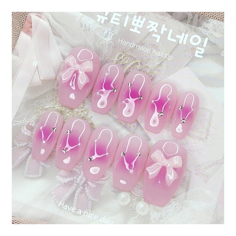 Pink Princess Cheek Handmade Nail Tips - Water Drop /