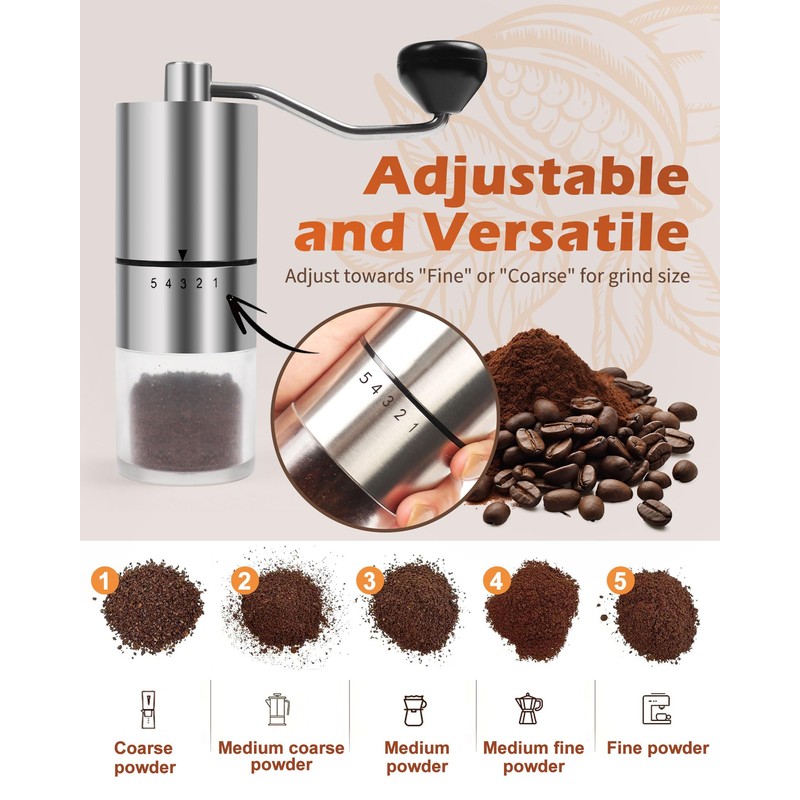 Rsoilch Manual Coffee Grinder With Ceramics Burr For Espresso,French Press,5