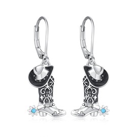 Cowboy Earrings Sterling Silver Cowgirl Boot Hat Dangle Western Earrings Turquoise Earrings Jewellery Gifts for Women