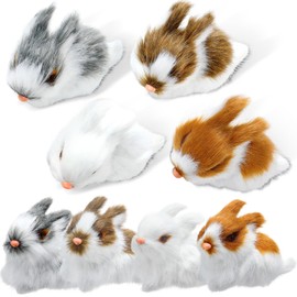 Blueweenly 8 Pack Easter Plush Bunny Set Mini Realistic Cute Rabbits Lifelike Animal Decorations Furry Rabbit Figurine for Easter Home Decor Birthday Gift(Multicolor)